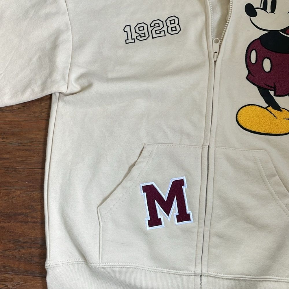 Disney Mickey Mouse Women’s Ivory Color Full Zip Hooded Sweatshirt Sz XS - Picture 5 of 10